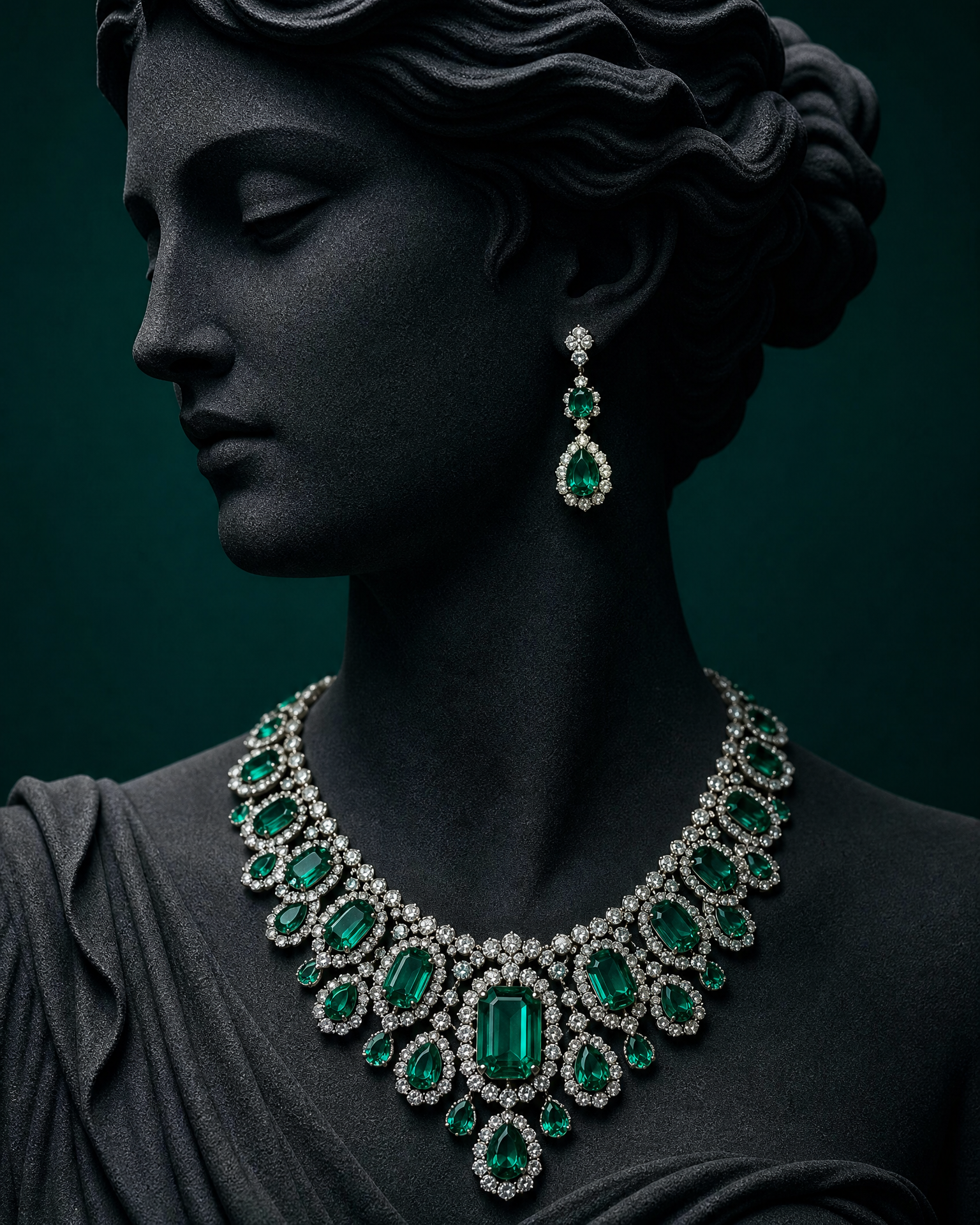Emerald and Diamond Jewelry on Sculpture