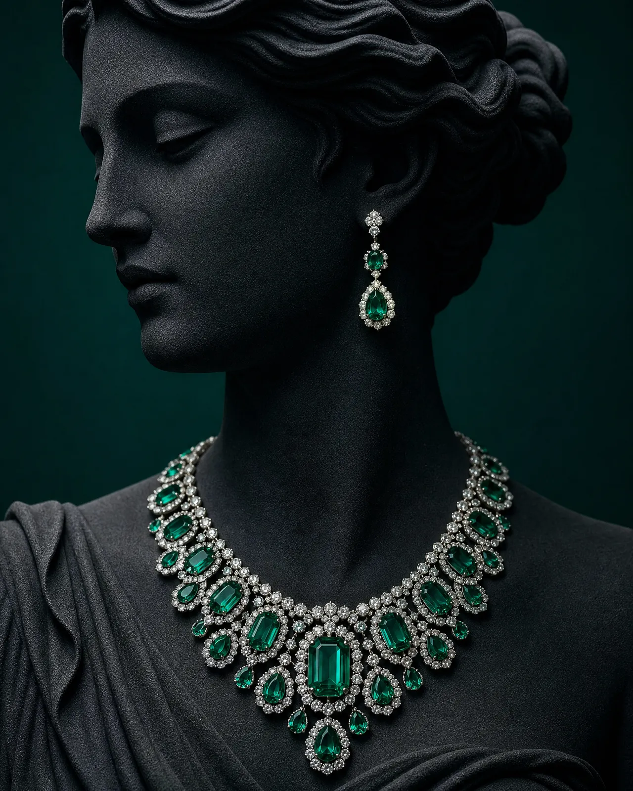 Emerald and Diamond Jewelry on Sculpture