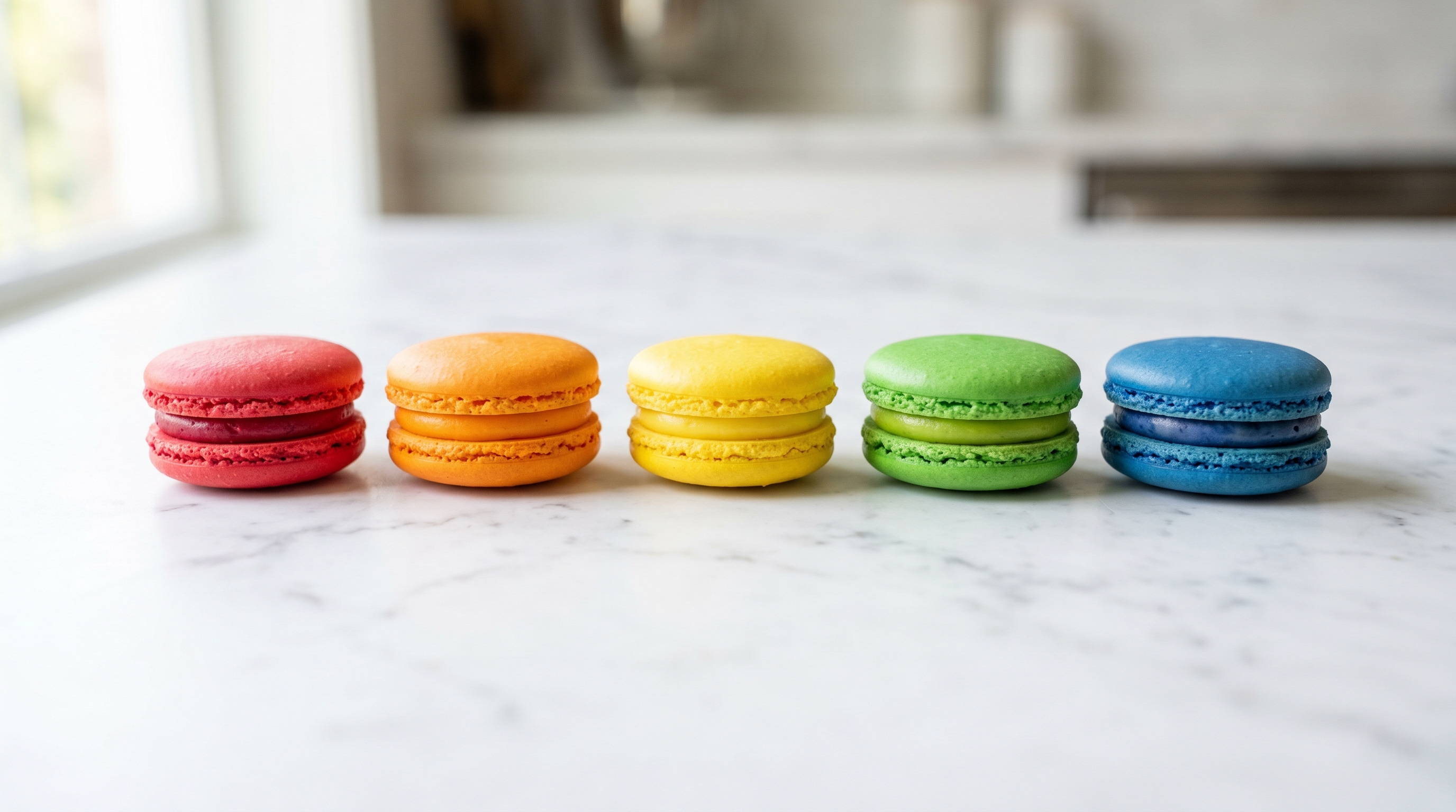 Rainbow Macarons on Marble