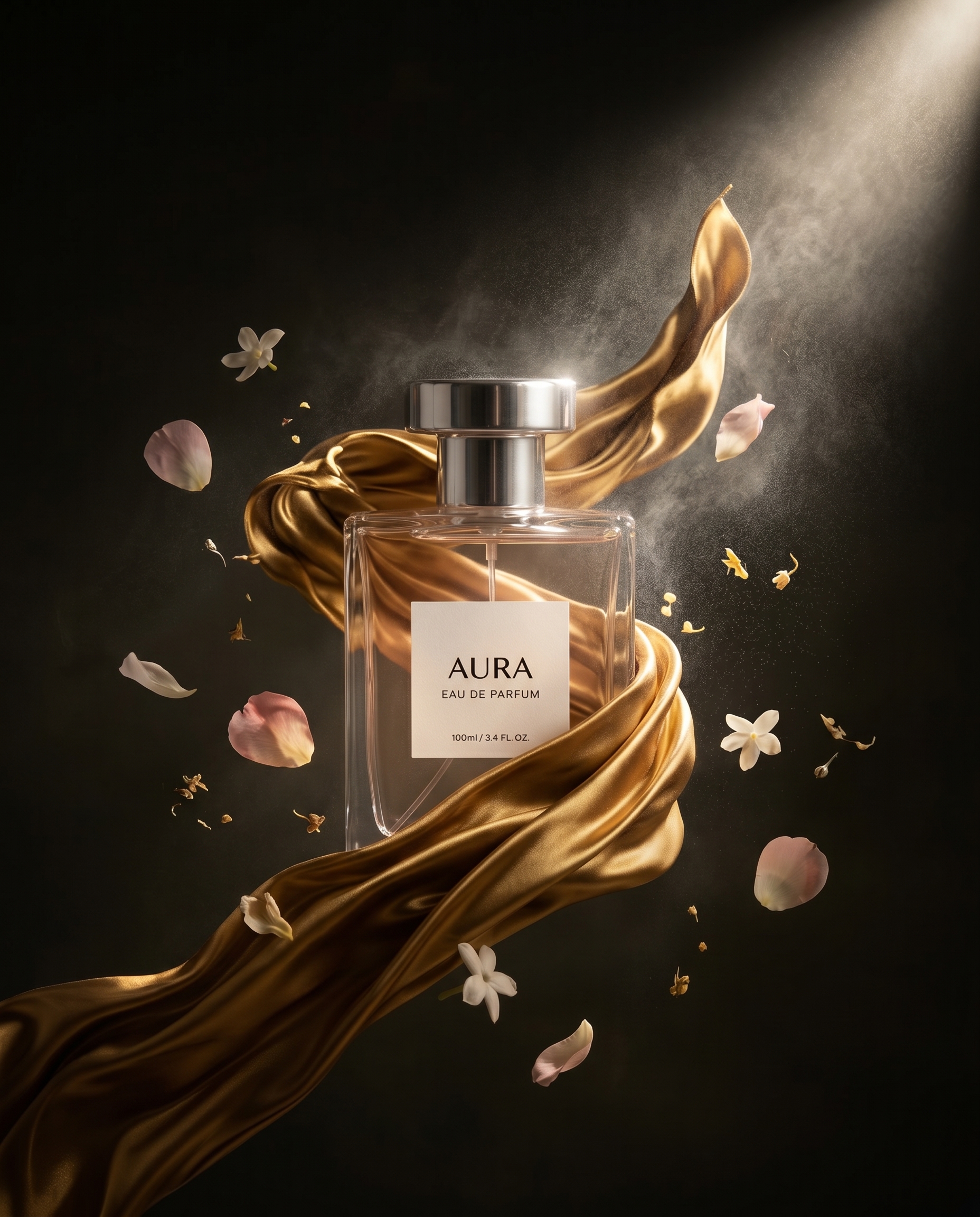 Luxury Perfume Bottle with Golden Silk