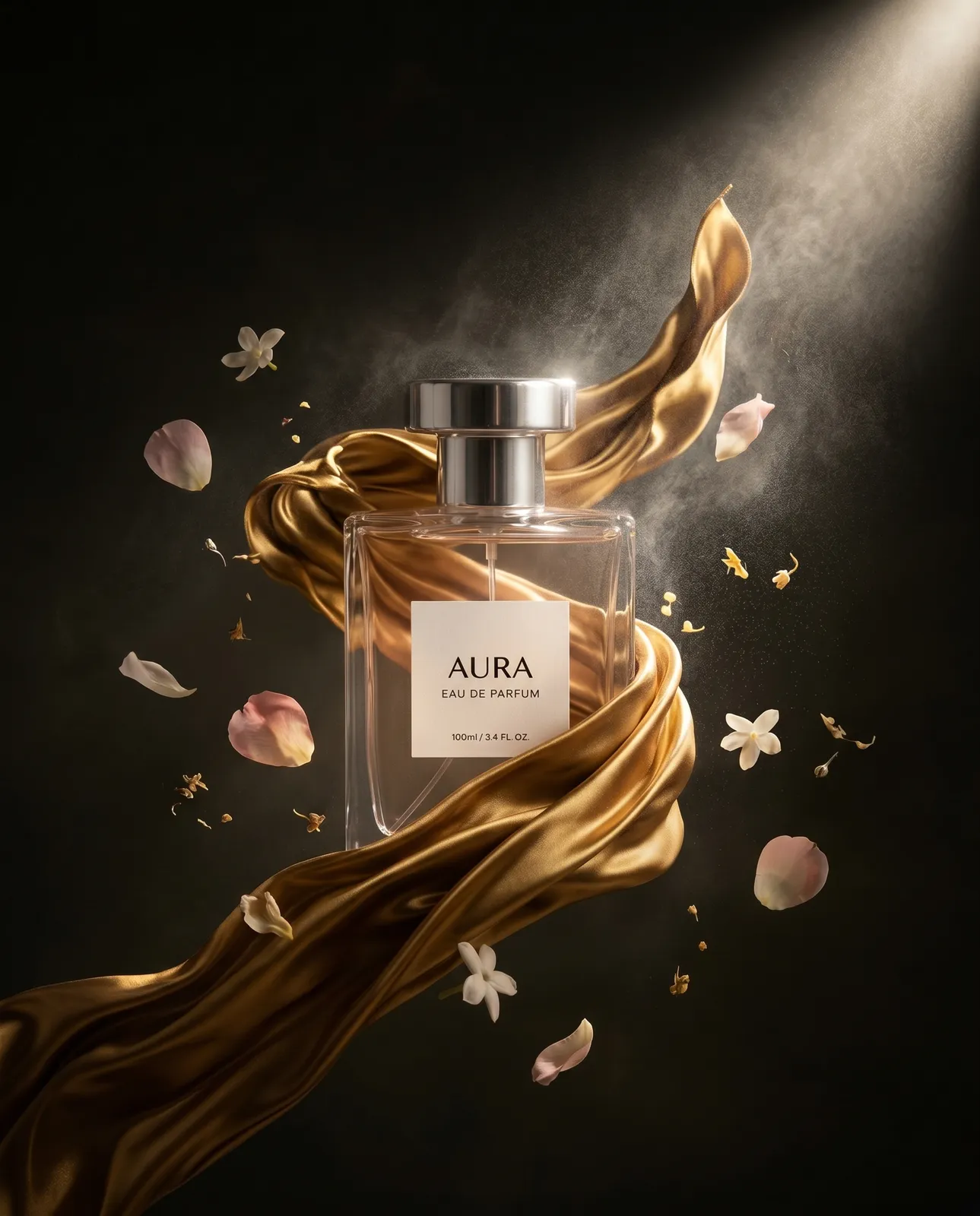 Luxury Perfume Bottle with Golden Silk
