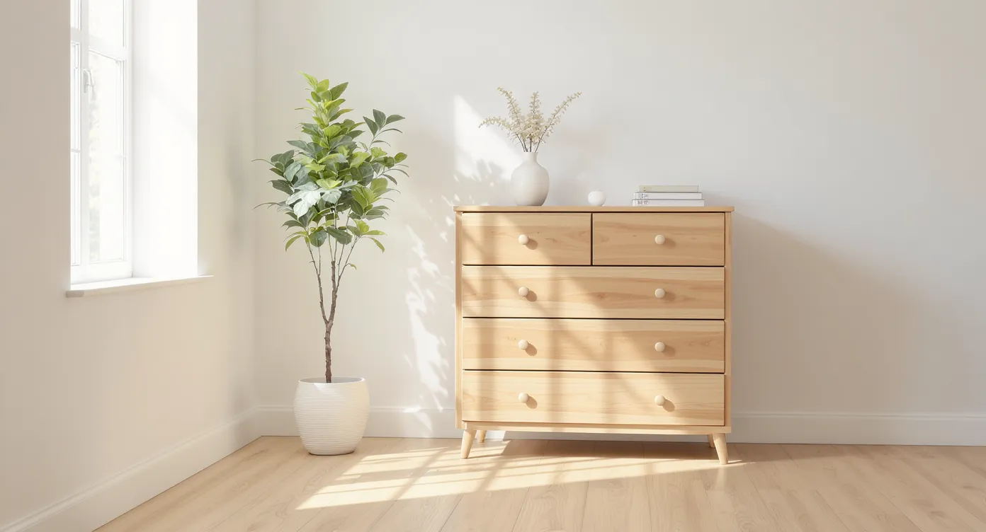 Minimalist Room with Dresser and Plant